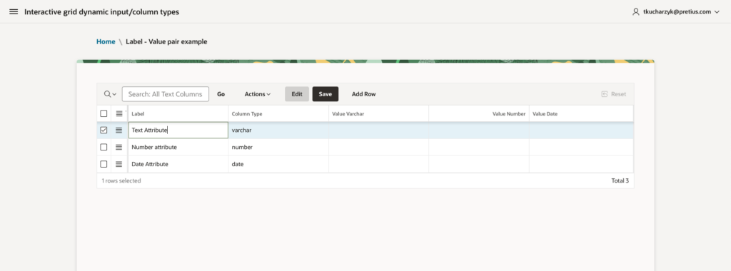 A screen showing APEX settings.