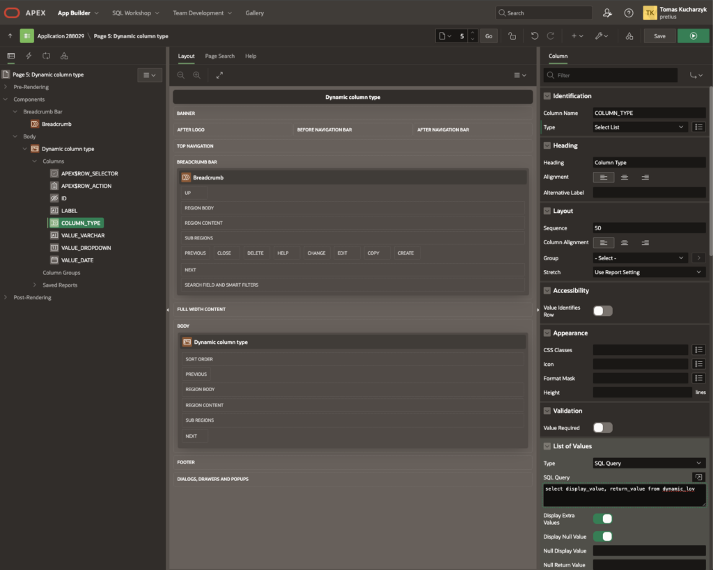 A screen showing APEX settings.