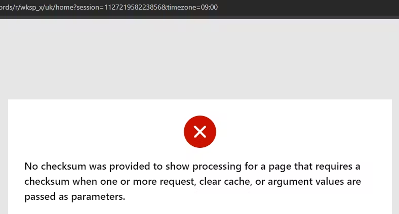 A screen showing the error.