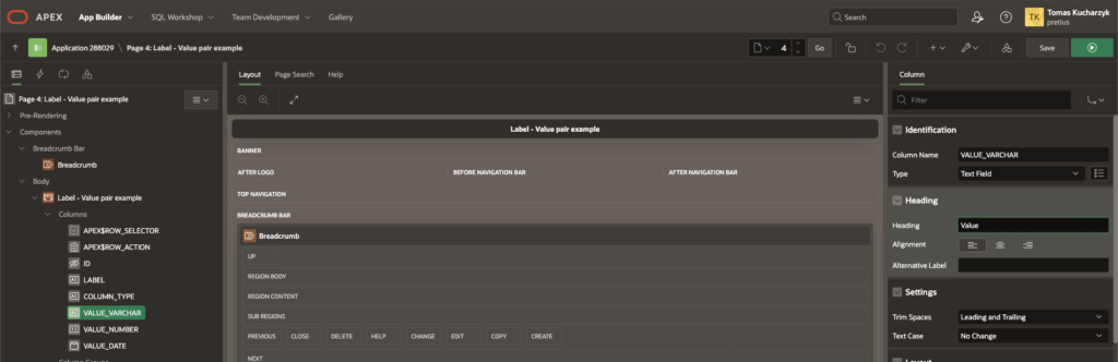 A screen showing APEX settings.