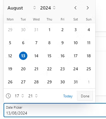 A screen showing the date picker.
