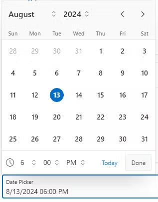 A screen showing the date picker.