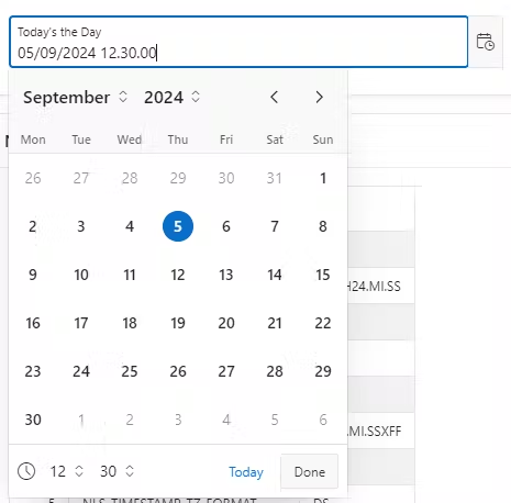 A screen showing the date picker.