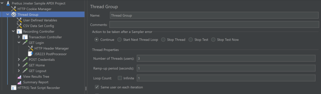 A screen showing APEX settings.
